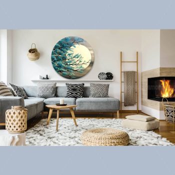 تابلو بوم دایره طرح درخت و ماه 1