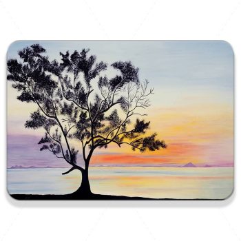 تابلو بوم گوشه گرد طرح نقاشی تک درخت در ساحل 2
