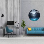 تابلو بوم دایره طرح ماه و دریا