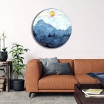 تابلو بوم دایره طرح نقاشی کوهستان