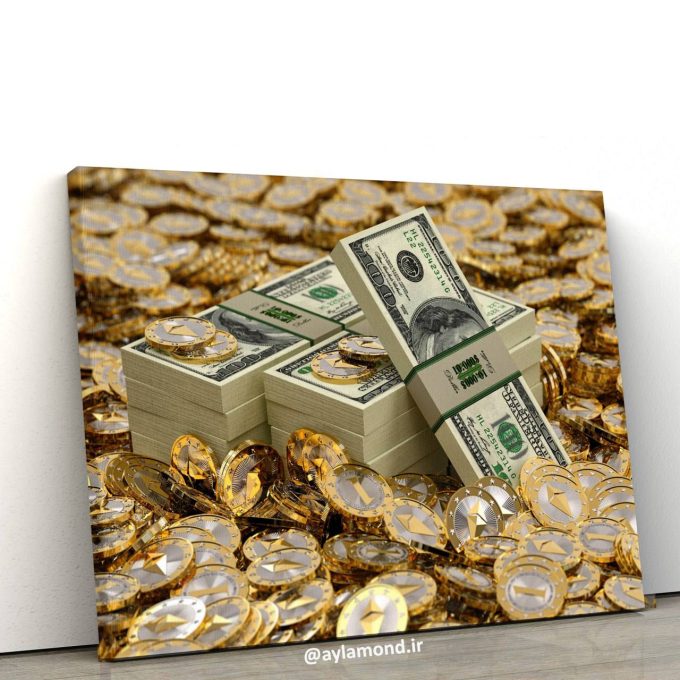 تابلو بوم فنگشویی طرح دلار و یورو و سکه طلا